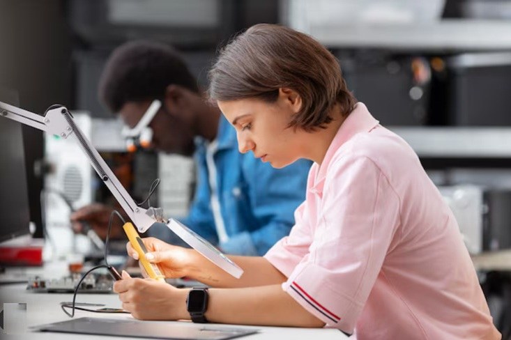 Healthcare student using study support resources in a learning environment